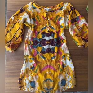 Diane von Furstenberg Gold Printed Silk & Lurex Tunic Mini Dress Cover Up Sheer